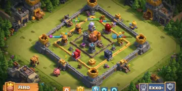 Advanced Clash Royale troop placement on a vibrant arena, highlighting strategic deployment for victory.