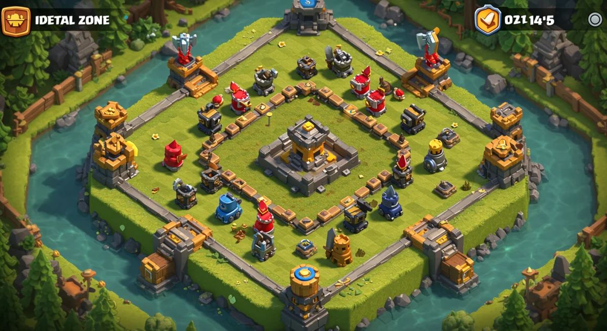 Clash Royale arena with strategic defensive card placements marked