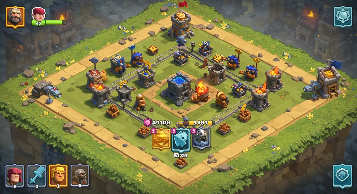 Clash Royale battle showing one player with a clear elixir advantage, pushing towards the enemy tower.
