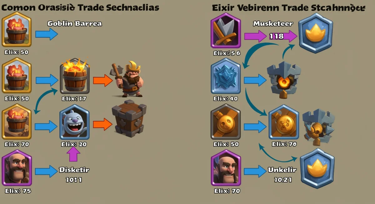 Infographic showing optimal elixir trades and common mistakes in Clash Royale.