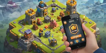 Clash Royale Grand Challenge victory screen with diverse troops and king tower