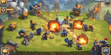 Clash Royale offensive push against a crown tower with various troops