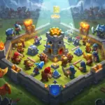 Clash Royale tournament battle with diverse troops and victorious king tower