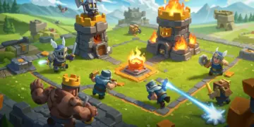 Clash Royale defensive battle with troops protecting towers