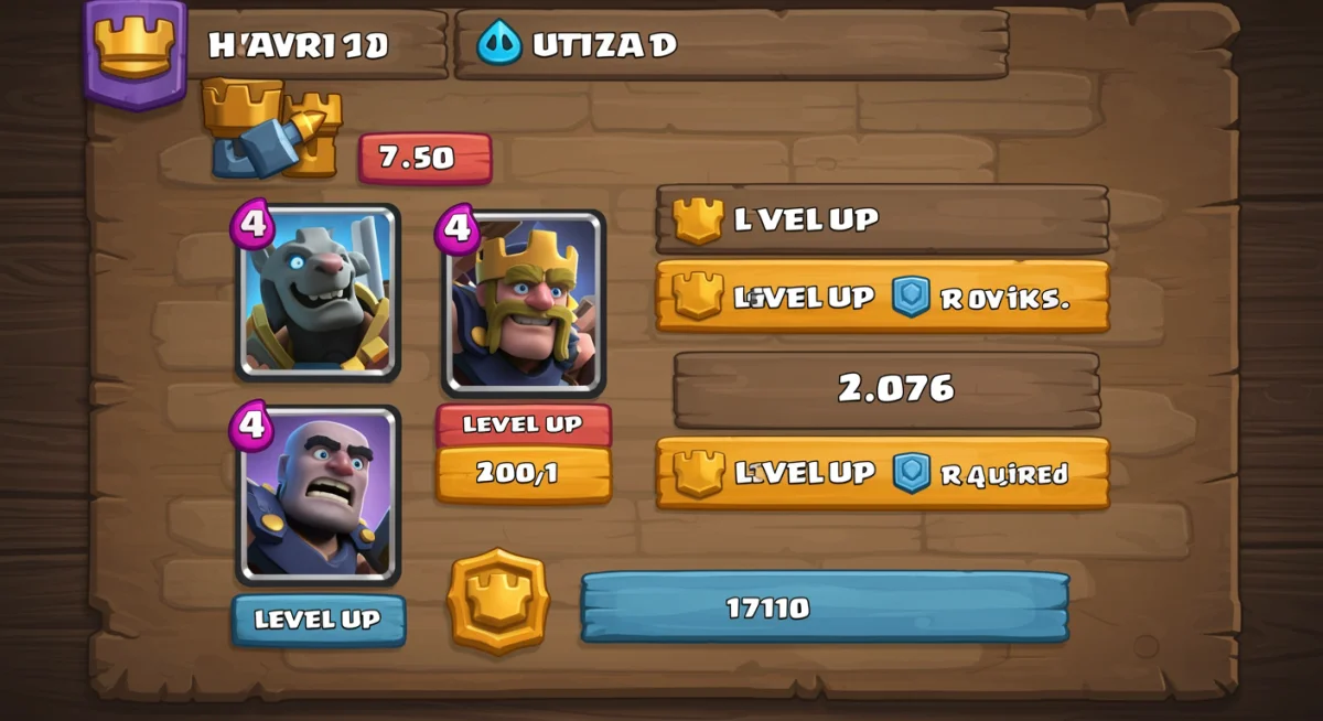 Clash Royale card upgrade interface with gold and card requirements