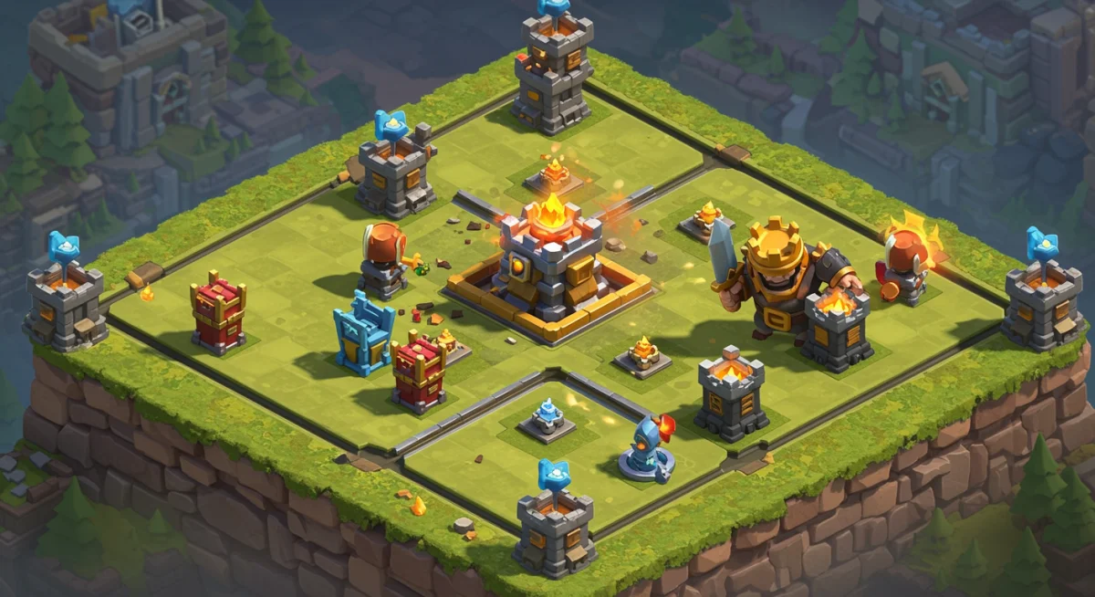 Overhead view of an evolved Royal Giant attacking a tower in Clash Royale