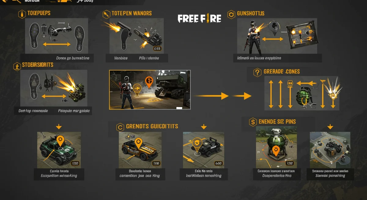 Infographic showing various Free Fire audio cues and their tactical interpretation.