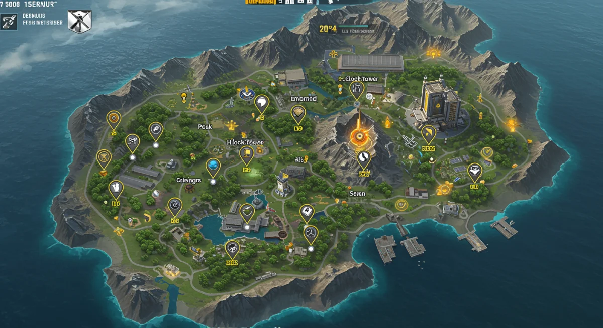 Free Fire Bermuda Remastered map highlighting high-loot locations.