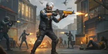 Free Fire character expertly navigating a 1v4 clutch situation with tactical precision.