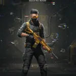 Free Fire character exploiting a map glitch for strategic advantage in a futuristic setting.