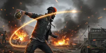 Free Fire character throwing a grenade with a glowing trajectory for advanced mastery