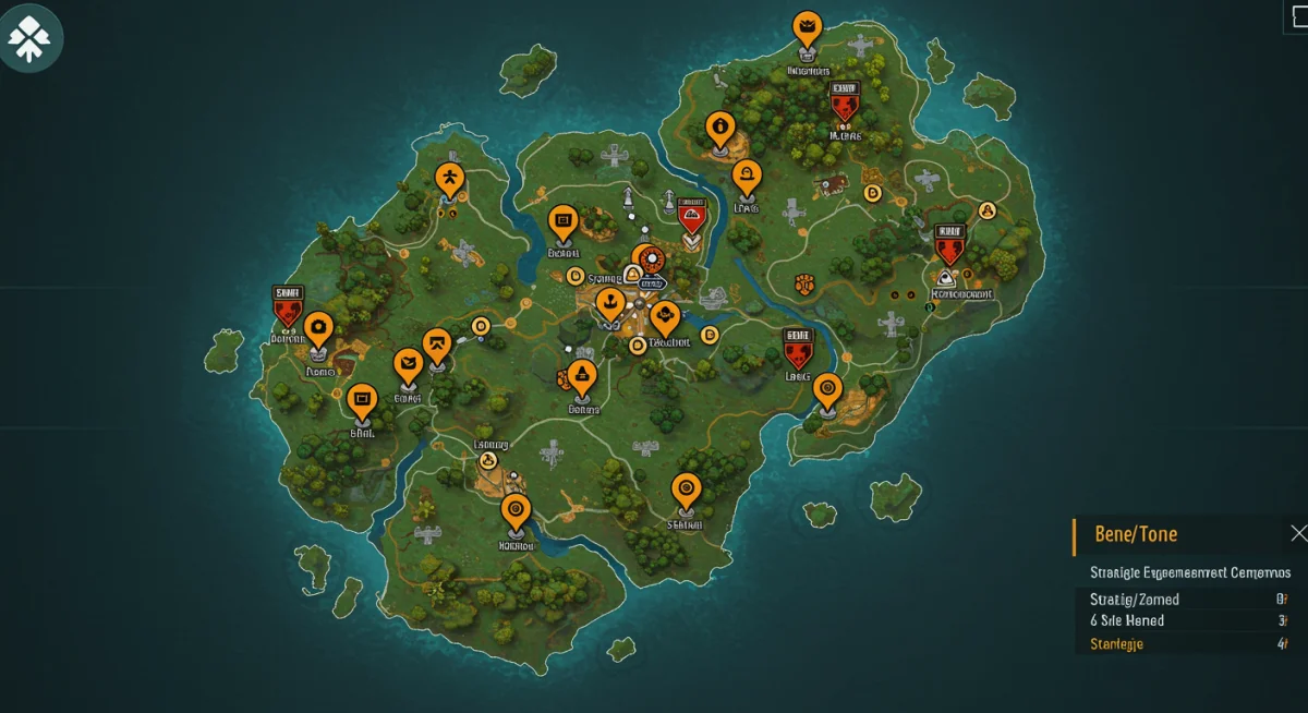 Free Fire tactical map showing optimal landing and loot zones.