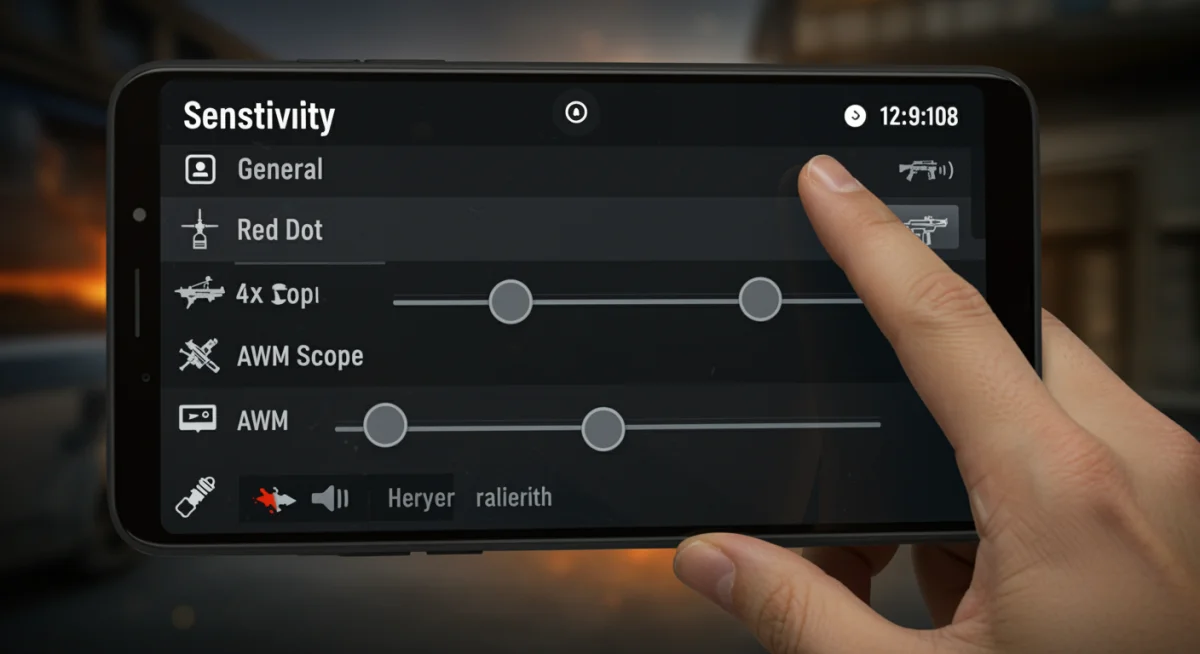 Player adjusting Free Fire sensitivity settings for improved aiming.