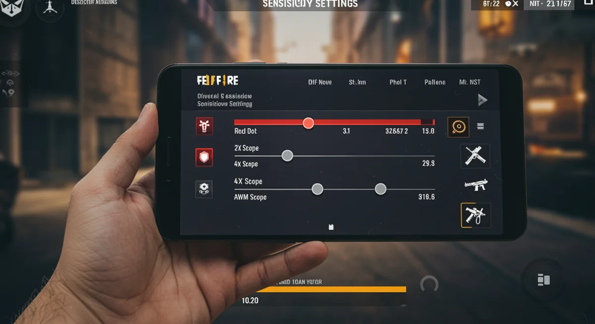 Free Fire in-game sensitivity settings menu on a smartphone screen