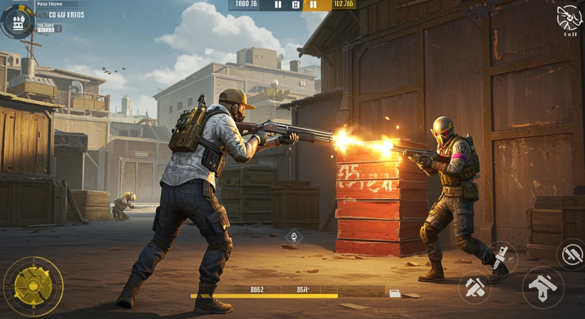 Free Fire player using shotgun in strategic cover combat