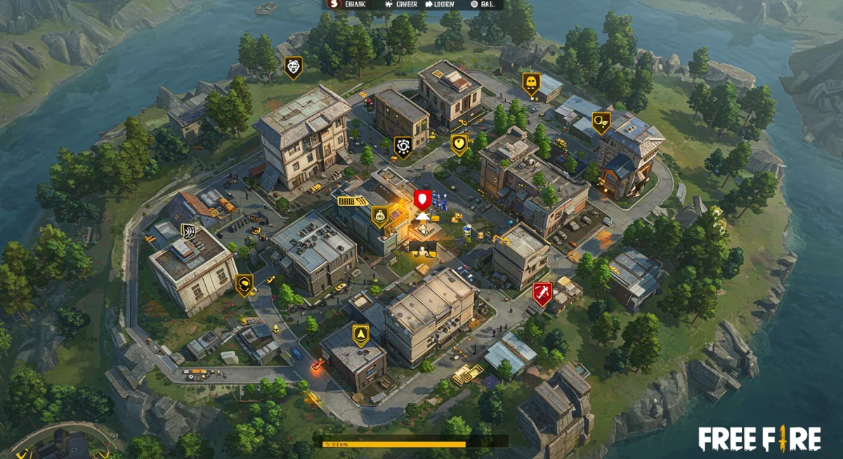 Aerial view of a strategic new Free Fire map location