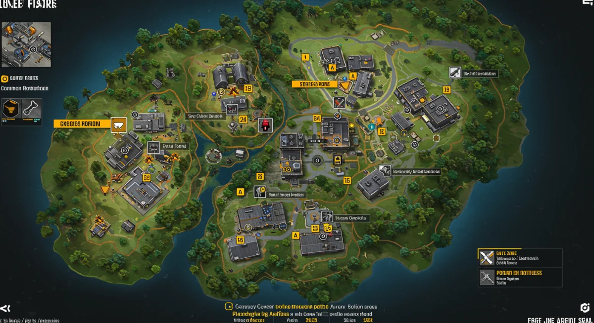 Strategic map overview for Free Fire clutch plays, showing optimal positioning.