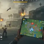 Free Fire player strategizing safe zone movement on a map.