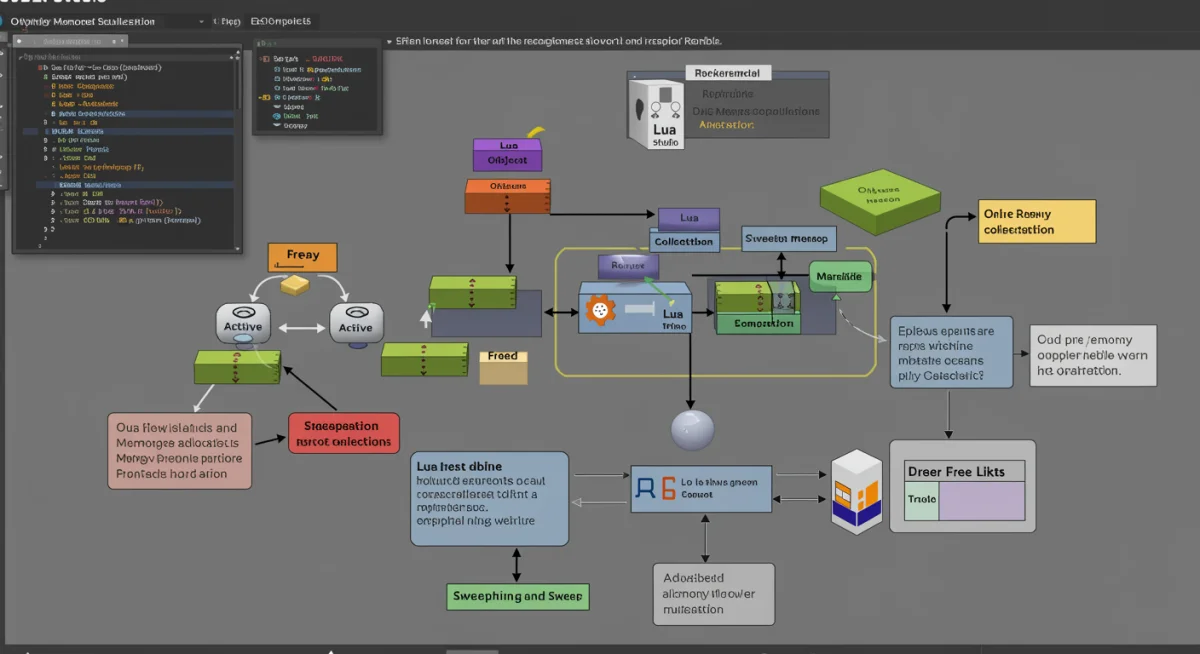 Lua garbage collection process visualization for Roblox game optimization.
