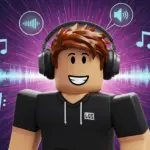 Roblox character enjoying game audio creation