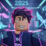Futuristic Roblox avatar with advanced customization options in the 2025 editor