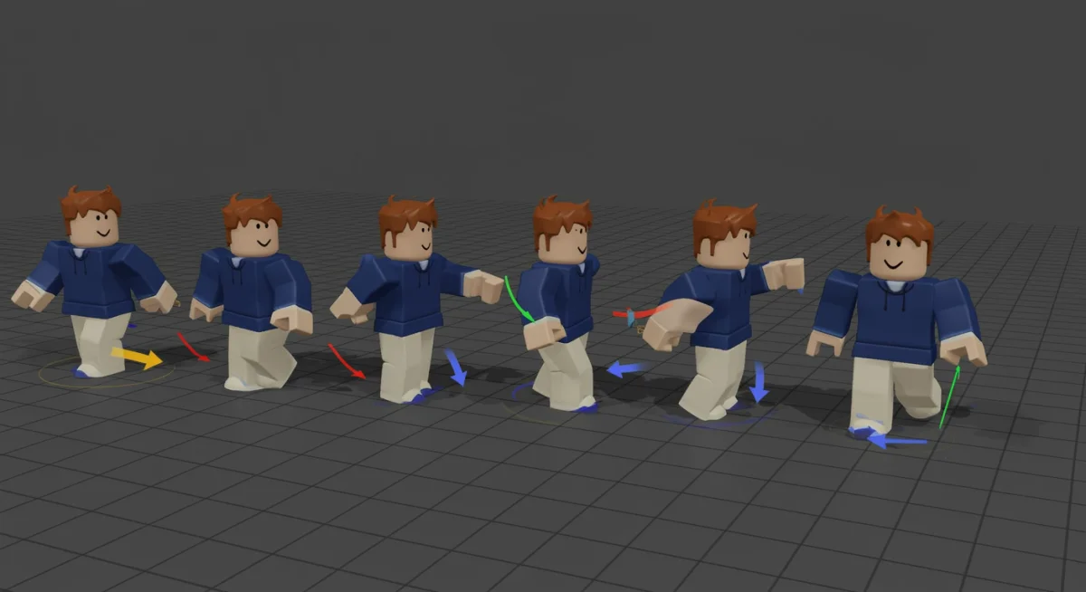Roblox character walk cycle demonstration with emphasis on movement flow