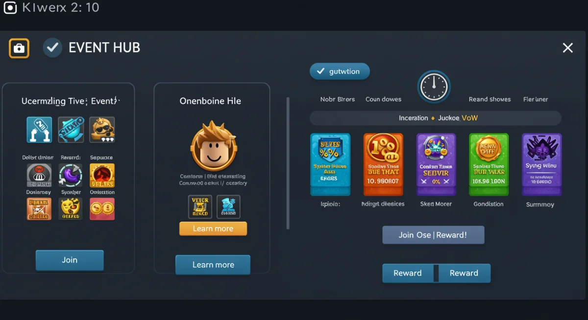 Roblox event hub showing upcoming event details and participation options