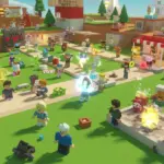 Dynamic Roblox game scene with diverse avatars exploring a colorful, interactive world.