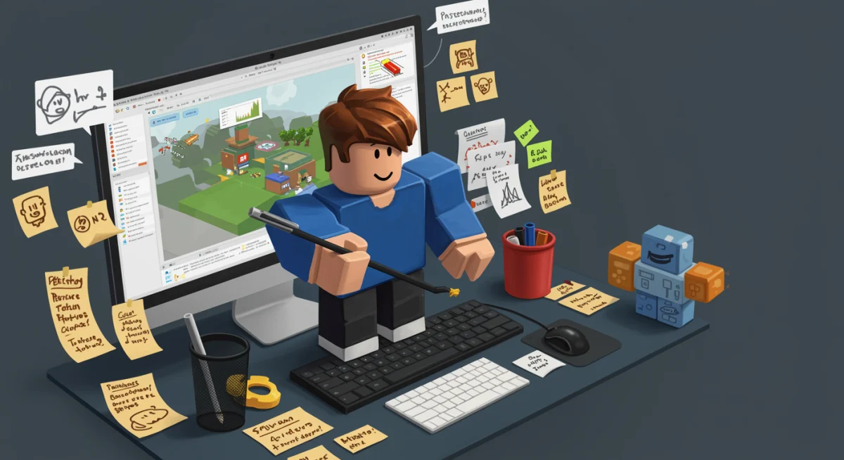 Roblox developer designing and testing new game features