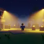 Roblox game scene with stunning lighting, volumetric fog, and realistic shadows