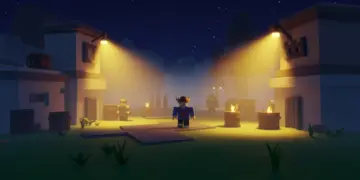 Roblox game scene with stunning lighting, volumetric fog, and realistic shadows