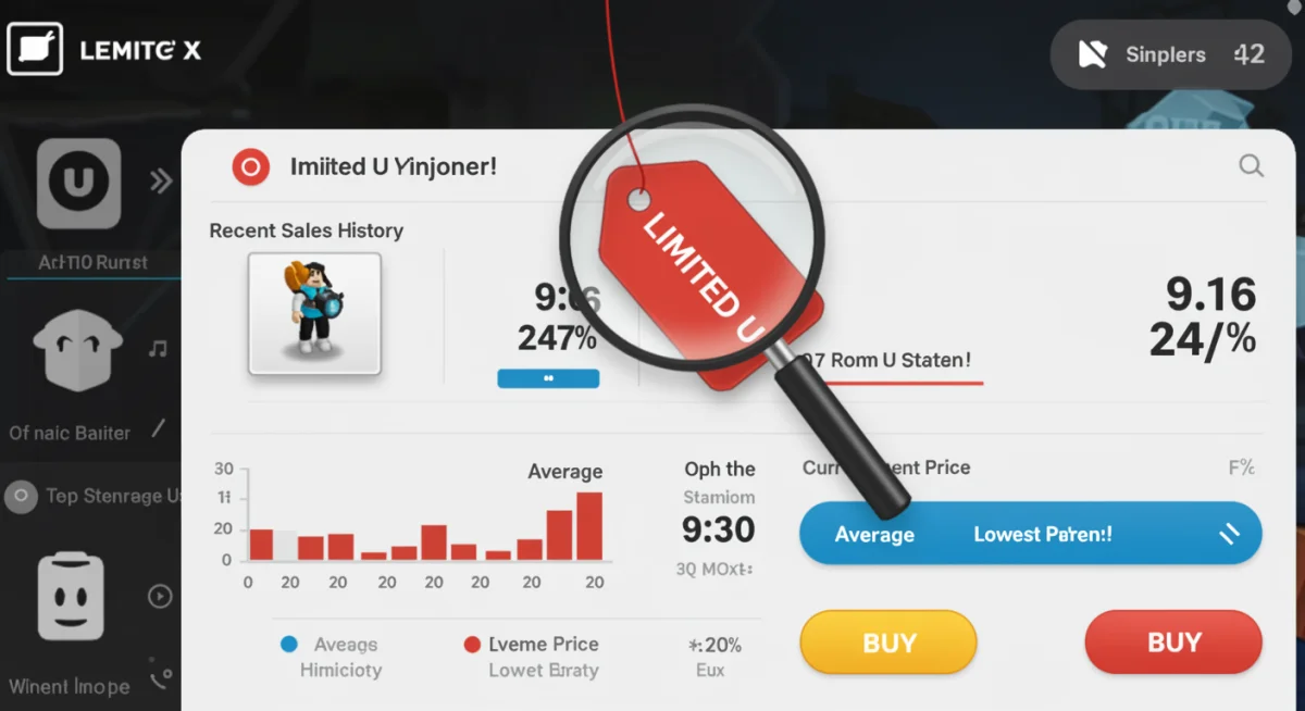 Roblox Limited U item details with price history and rarity indicators.