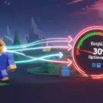Roblox game world demonstrating significant performance improvement through Lua optimization techniques.