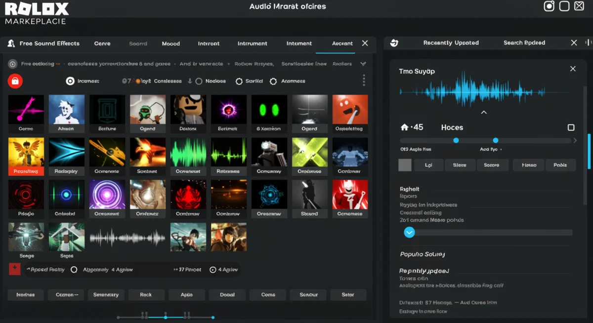 Roblox Creator Marketplace audio library interface