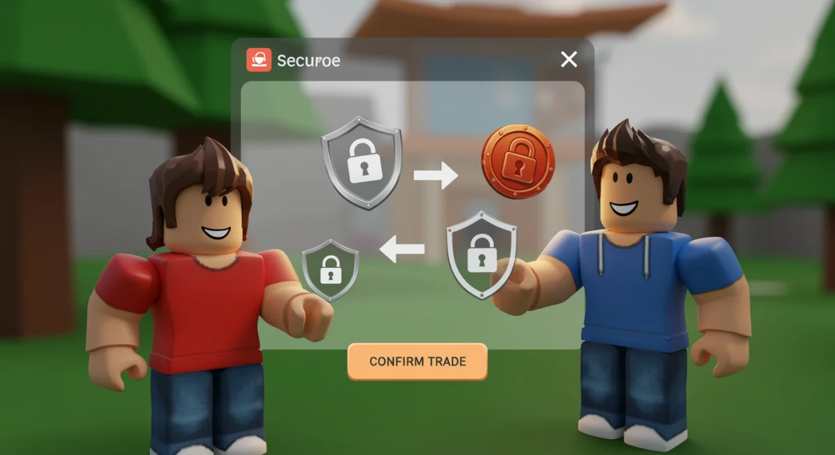 Secure Roblox trading interface with two players exchanging items