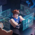 Roblox Studio 2025 interface with new features highlighted, showing a developer creating a game.