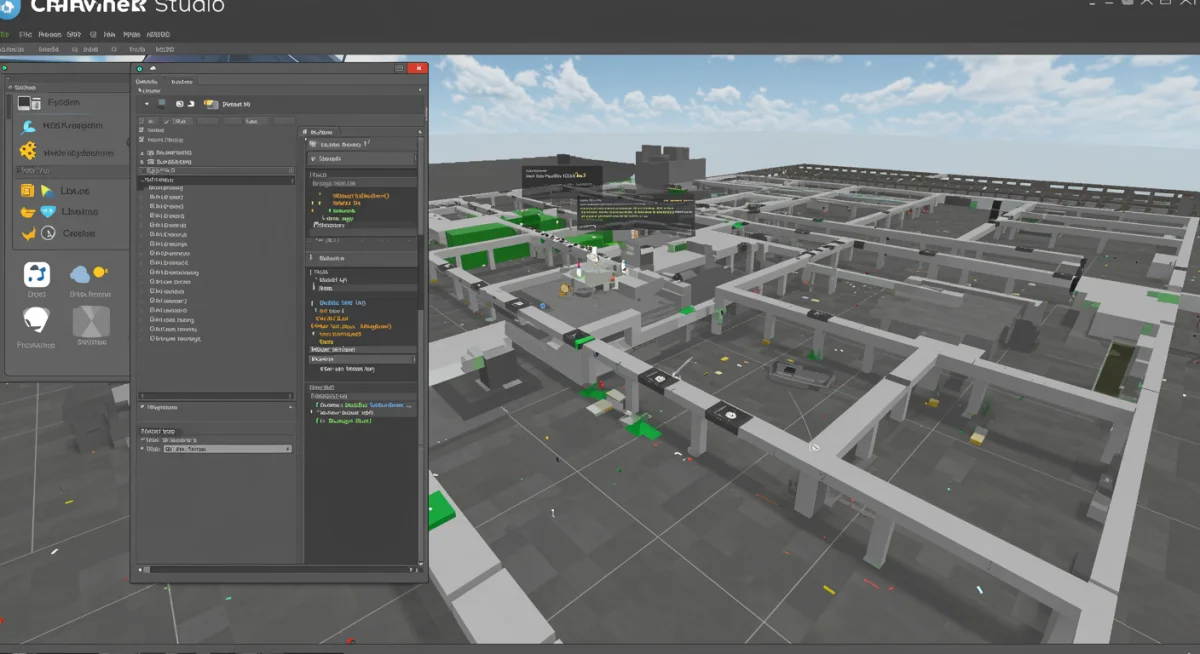 Roblox Studio interface with Lua script and 3D game environment